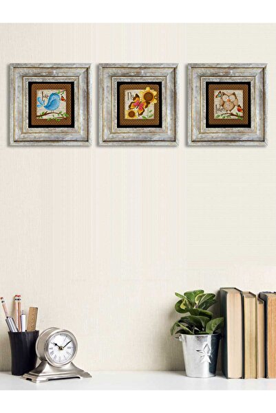Oscar Stone Decor Çerçeveli Taş Baskılı Duvar Tablosu Seti ( 20 x 20 cm) 3 lü...