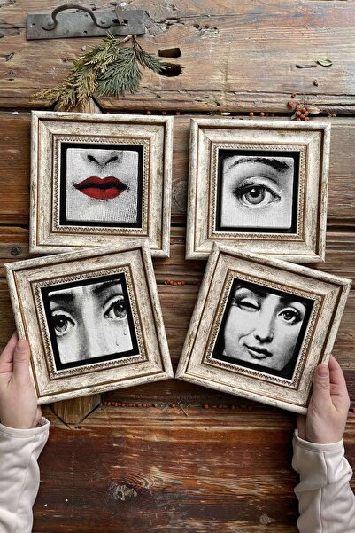 Oscar Stone Decor Çerçeveli Taş Tablo Duvar Dekoru 20x20cm 4'lü Set Fornasett...