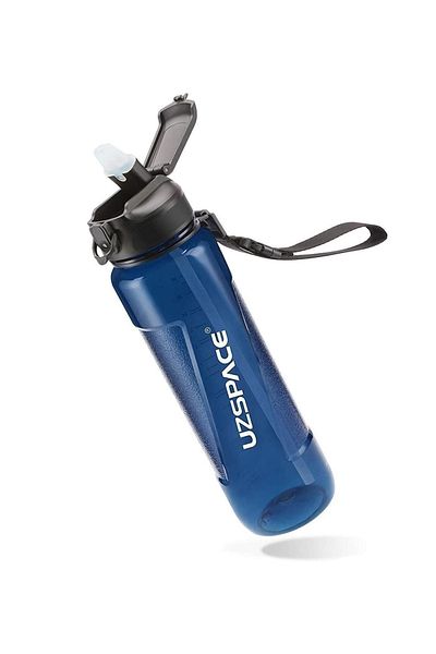 Uzspace 850ml Transparent Body Tritan Water Bottle with Straw and Measuring Scale