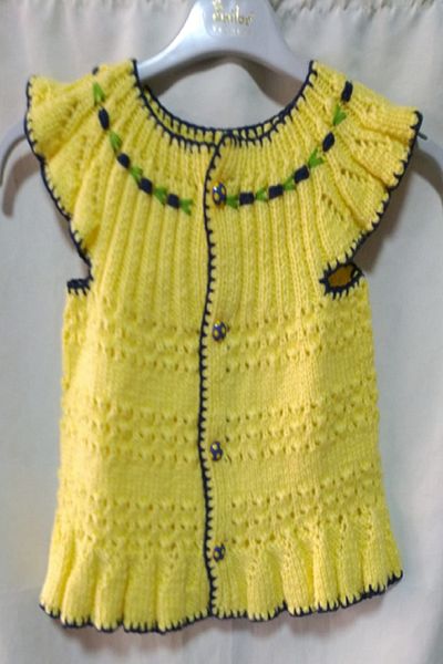 GÜZEL KAMAN Children's Hand Knitted Yellow Vest Crocheted in Skirts Robe Vest Girl