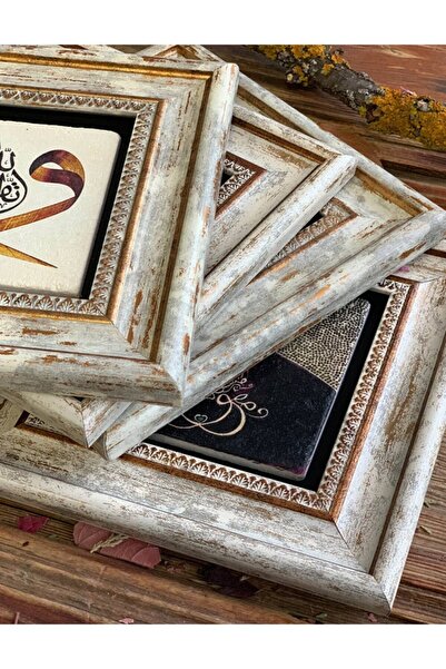 Oscar Stone Decor 20x20 Cm 3 Lü Set Sarı Desenler Çerçeveli Taş Tablo