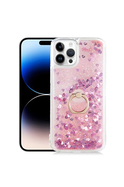 Nezih Case Apple Iphone 14 Pro Max Uyumlu Yüzüklü Standlı (simli Pullu Sıvılı...