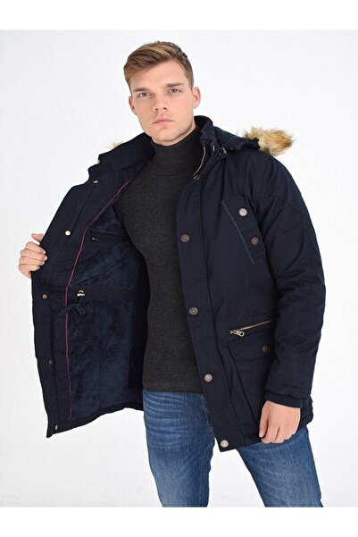 DYNAMO Lacivert Kapüşonlu Suni Kürk Astarlı Su Geçirmez Kalın Kaban 2395 2395