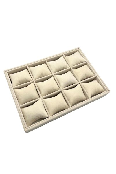 Polo Cross Saat Bileklik Standı Yastıklı Süet Krem Bölmeli