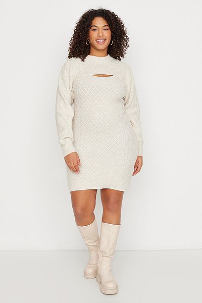 Trendyol Curve Set tricotaje multifuncțional bej Bolero și rochie TBBAW23CP00032