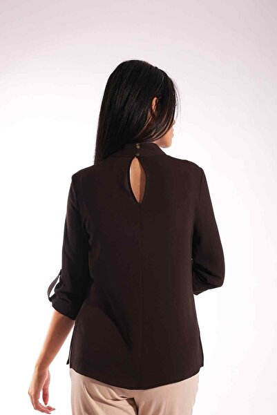 Blues Outlet Дамска блуза с поло яка Britli с ръкави - кафяв