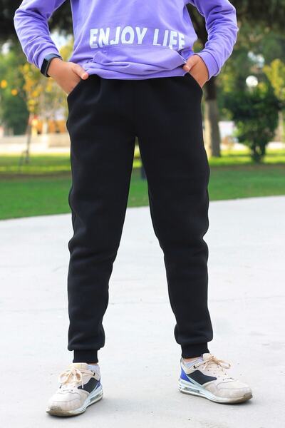 Çiggo Kids Çiko Kids Unisex Pocketed Jogger 3-string Fleece Plain Sweatpants