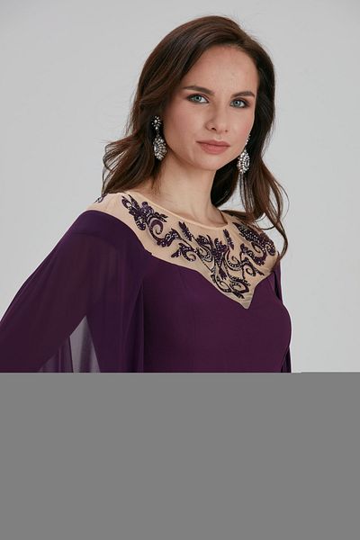 Neva Style Rochie de seara Bulava din satin prune cu pelerina 4411mu