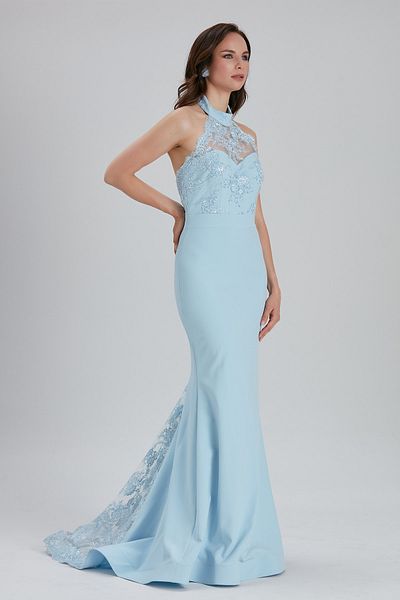 Neva Style Rochie de seara albastru baby cu dantela 7385bm