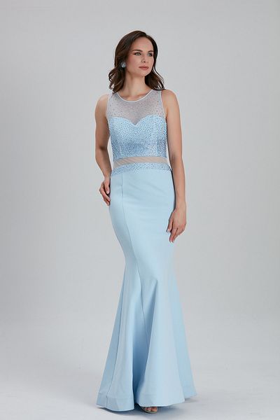 Neva Style Rochie de seara Bulava din satin albastru bebelus brodata cu margele 4359bm