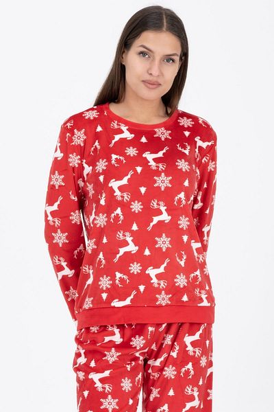 DOFİ Women's Red Deer Patterned Super Soft Pajama Set