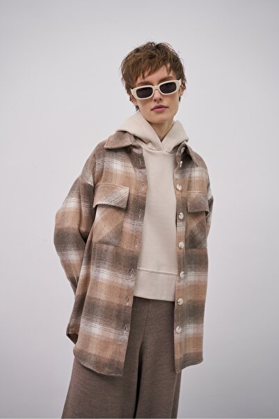 EBU Prive Women's Lumberjack Shirt Jacket Plaid Mink