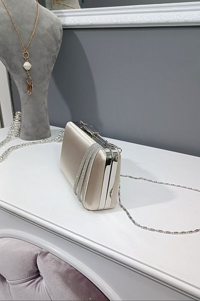 LA CALZATURE Skin Satin Three Row Stone Βραδινό Φόρεμα Box Μοντέλο Γυναικεία Τσάντα