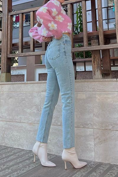 Harmony Ice Blue Mom Fit Jeans Pantaloni Boyfriend cu talie înaltă