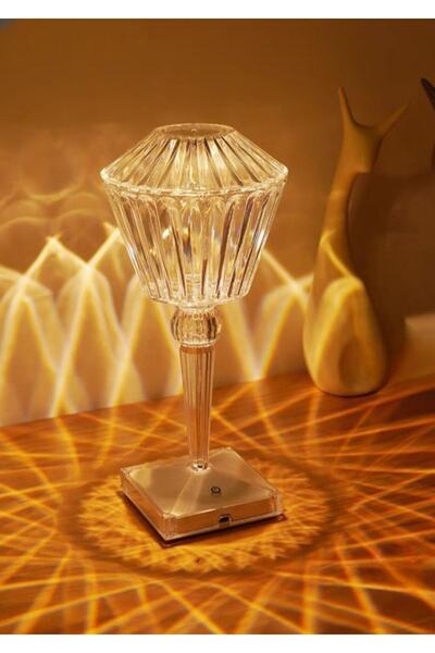 BEKAZE Kristal Şarjlı Masa Lambası, Led Abajur, Dokunmatik + Kumandalı Rgbw M...