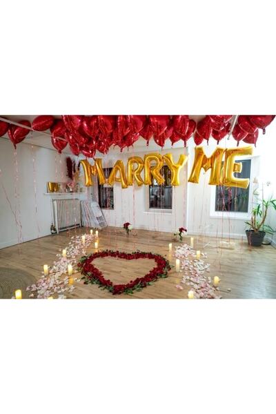 MFM Set de baloane din folie de aur pentru petrecere Marry Me