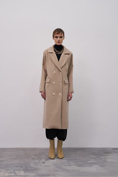 EBU Prive Women's Double Breasted Stamp Coat Beige