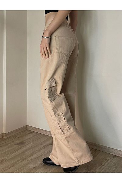 Touz Y2k Cream Color Cargo Παντελόνι