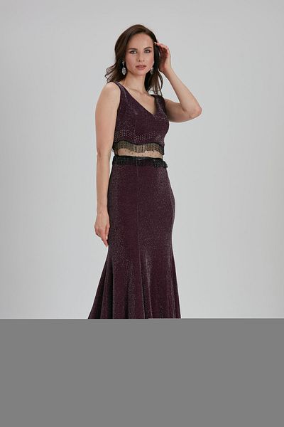 Neva Style Rochie de seara mov cu ciucuri 36750mor