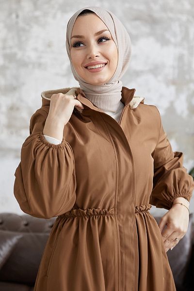 InStyle Μπαλόνι Μανίκι Μαζευμένο Παλτό - Καφέ