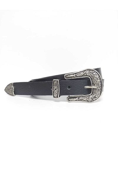 Kemerix 100% Genuine Leather Women's Black Belt with Suit Buckle