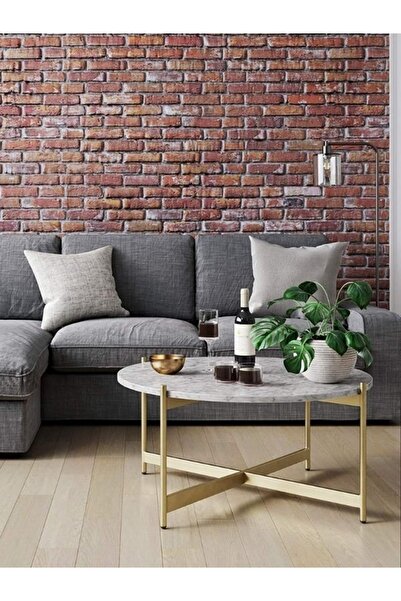 Evka Geek Orta Sehpa Gold, Mermer Sehpa, Yuvarlak Orta Sehpa