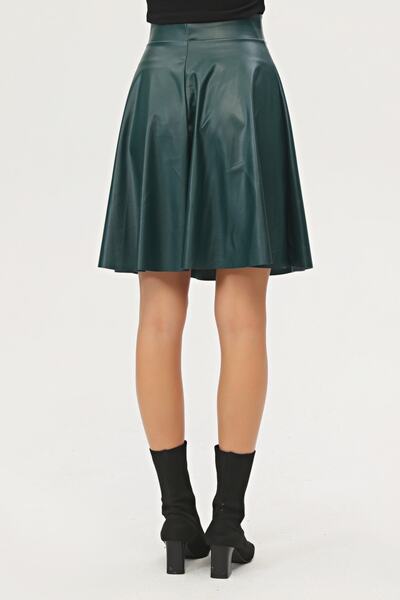 KİM Kİ O Fustă de damă evazată din piele artificială de culoare verde petrol