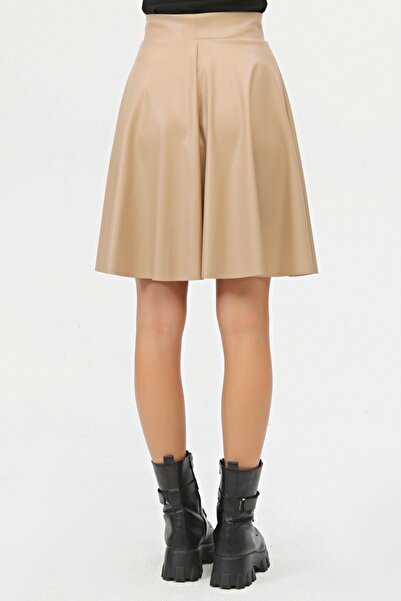 KİM Kİ O Fustă de damă evazată de culoare crem din piele artificială