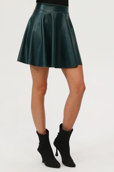 KİM Kİ O Fustă de damă mini evazată din piele artificială de culoare verde petrol
