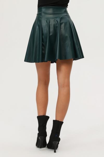 KİM Kİ O Fustă de damă mini evazată din piele artificială de culoare verde petrol