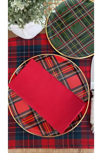 no3design Kırmızı Kumaş Peçete/ Amerikan Servis 2’li Takım