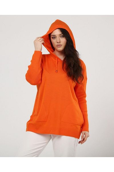 BAHHAR Compatible Oversize Hooded Knitwear Tunic - Pocketed (38-46)