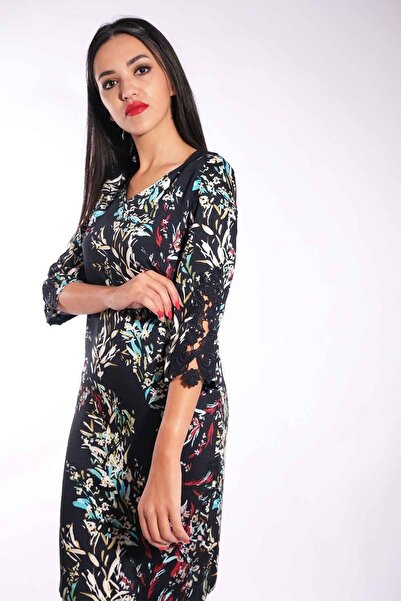 Blues Outlet Kadın Dantel Detaylı Elbise-lacivert