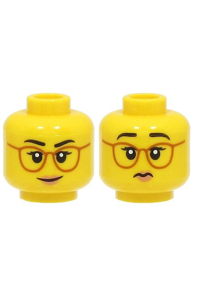 LEGO Red Mini Figure - Double Face, Glasses Hanging Woman, Yellow Head Custom Accessory