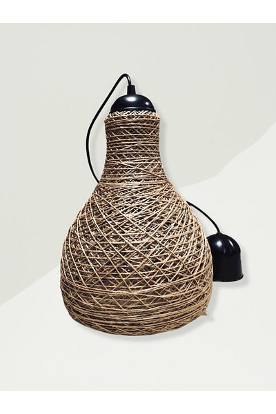 Tek-İş Rustic Jute Rope 23x27x87 Linen Pendant Lamp Chandelier - Funnel Rope Head Globe Ball