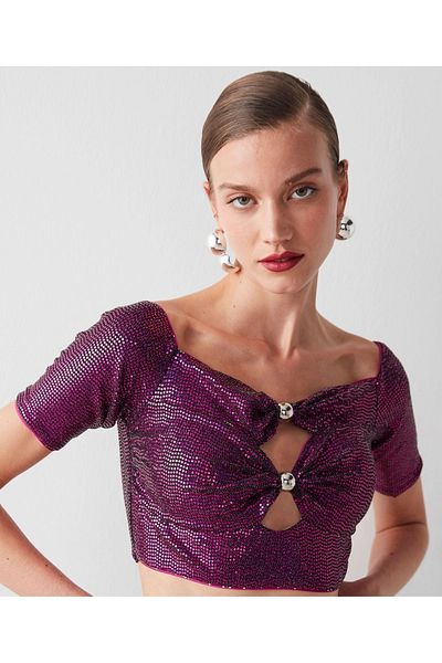 İpekyol Bluză crop cu accesorii metalice