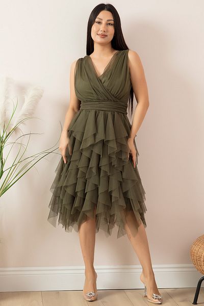 PULLIMM Rochie scurtă cu volane cu guler dublu 13399