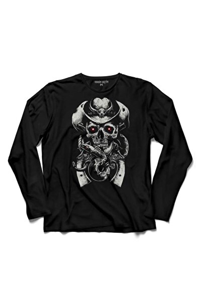 Kendim Seçtim Skull Fear Hat Guns Snake Cowboy Skull Tricou cu mânecă lungă