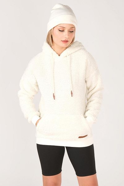 Giyim Dünyası Women's Hooded Kangaroo Pocket Fleece Sweatshirt Ecru