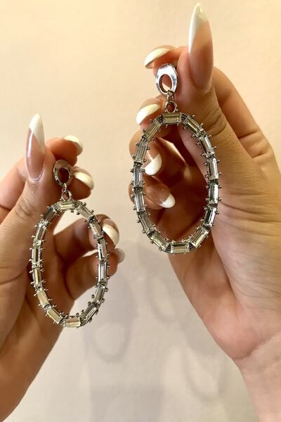 alsaccessories Silver Color Zircon Stone Edges Silver Color Oval Cut Stylish ...