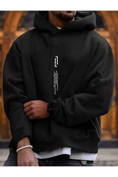 machiavelli Black Oversize Chest Printed Hooded Swaet