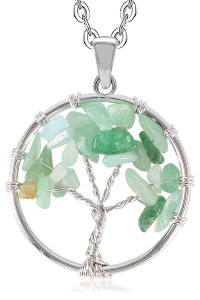 Tesbih Atölyesi Certified Natural Aventurine Stone Tree of Life Necklace