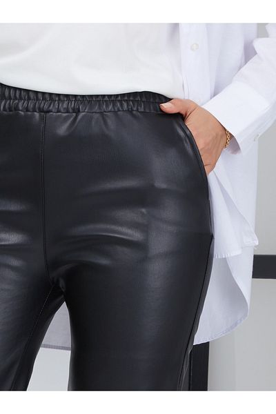 Gül Moda Women's Leather Trousers with Elastic Waist Black G097-1