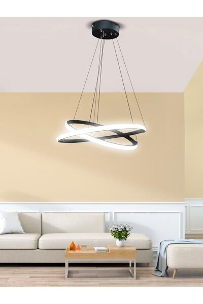 Liya Lighting LEVENT 2'li Siyah Kasa Beyaz Işık 30/20 Beyaz Ledli Modern Avize