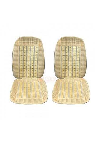 Carub Cream Domino Seat Cushion with Straw and Bead Detail - Pack of 2