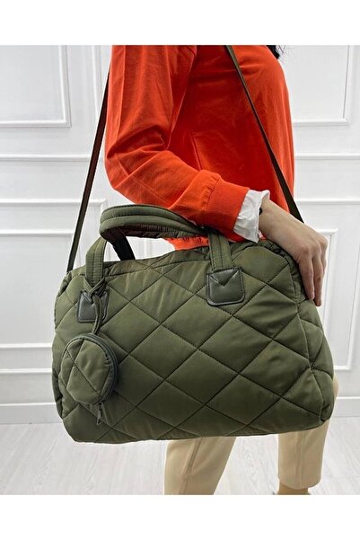 NS Bags Kadın Haki Büyük Boy Kışlık Çapraz Askı Valiz Boy Çanta Paraşüt Kumaş...