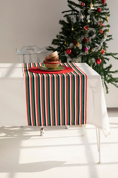 AYSHOME Ays Home Green Red White Striped Runner