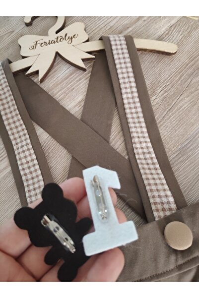 Feriatolye Teddy Bear Concept Brown Baby Boy Salopet Birthday Outfit