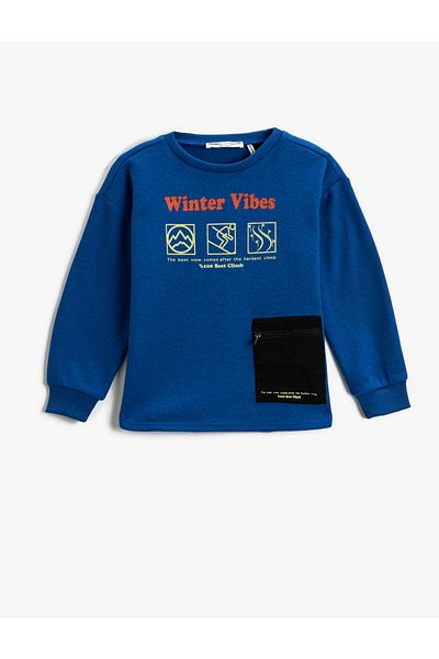 Koton Printed Sweatshirt with Pocket Detail