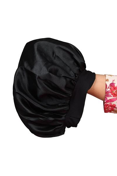 Deko Dekor Black Satin Bonnet Burgundy Color Pillow Case & Buckle Set for Curly Hair